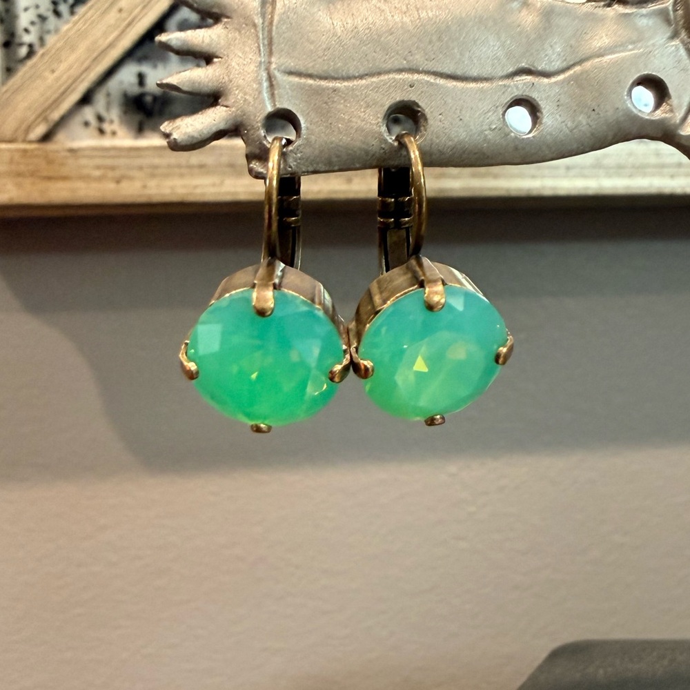 Sabika Green Drop Earrings in a Gold Brass Tone Setting